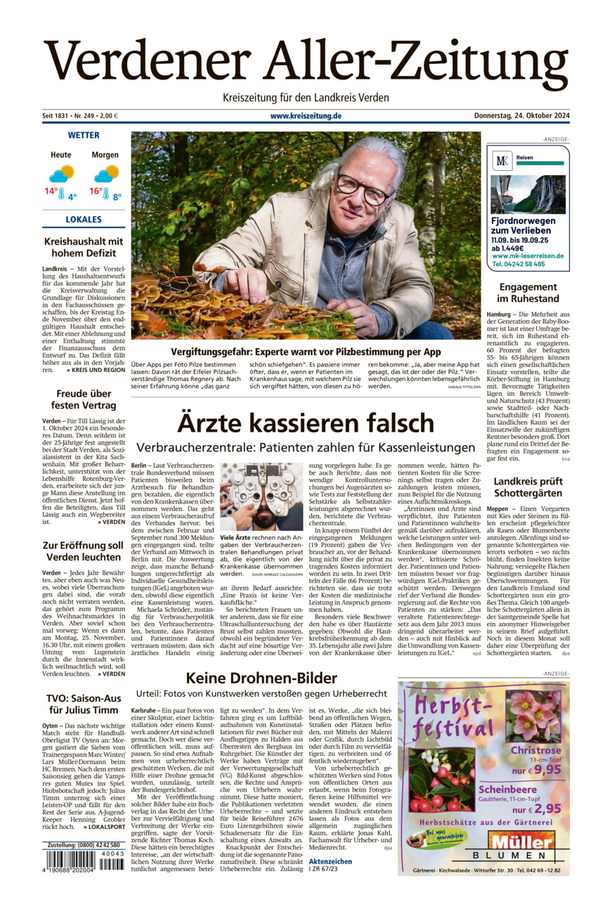 Verdener Aller-Zeitung vom Donnerstag, 24.10.2024