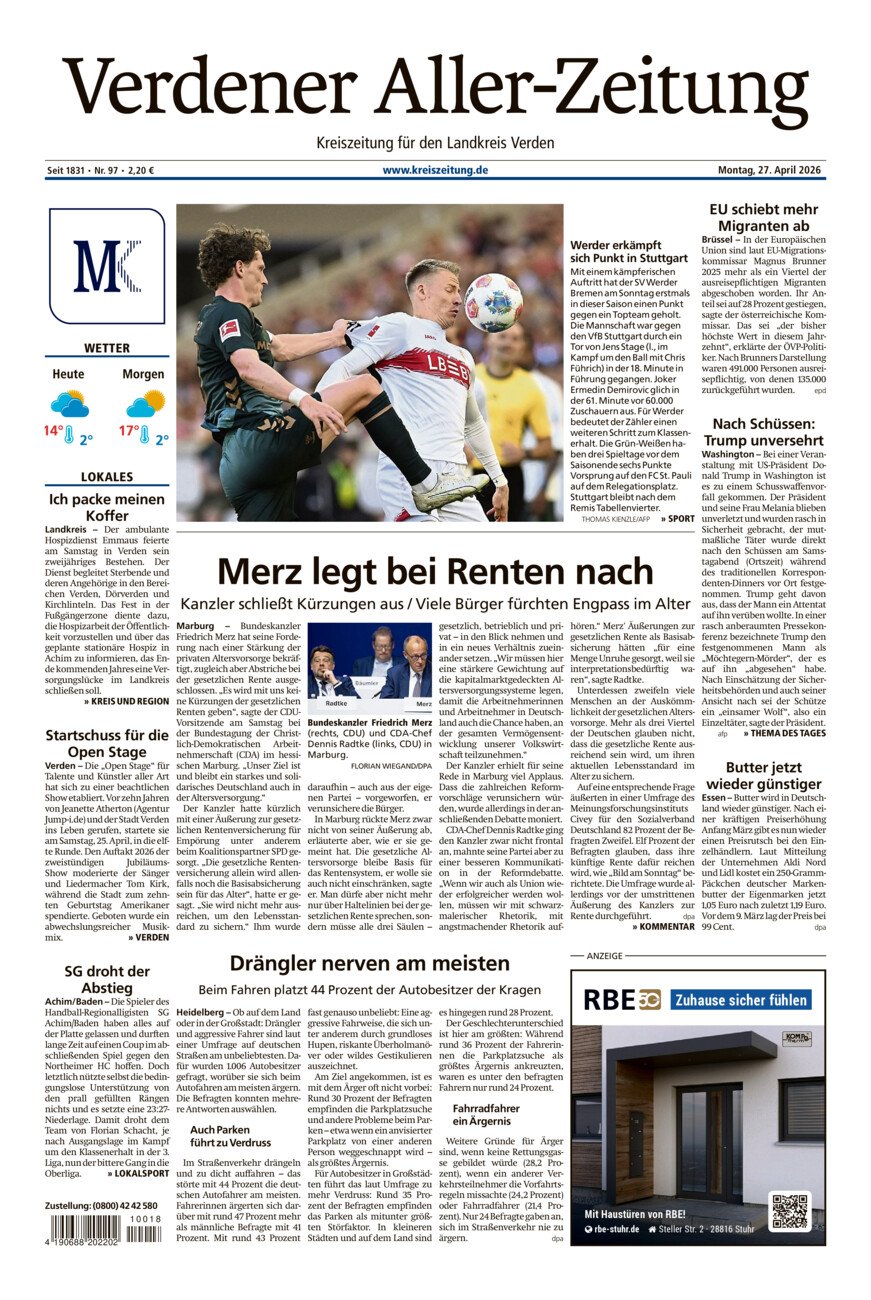 Verdener Aller-Zeitung vom Montag, 27.04.2026