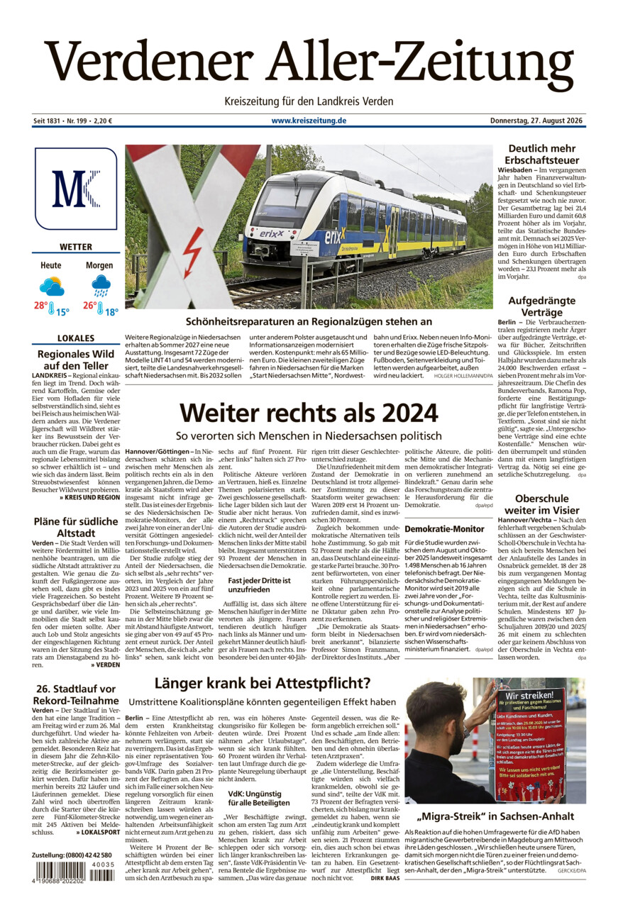 Verdener Aller-Zeitung vom Donnerstag, 27.08.2026