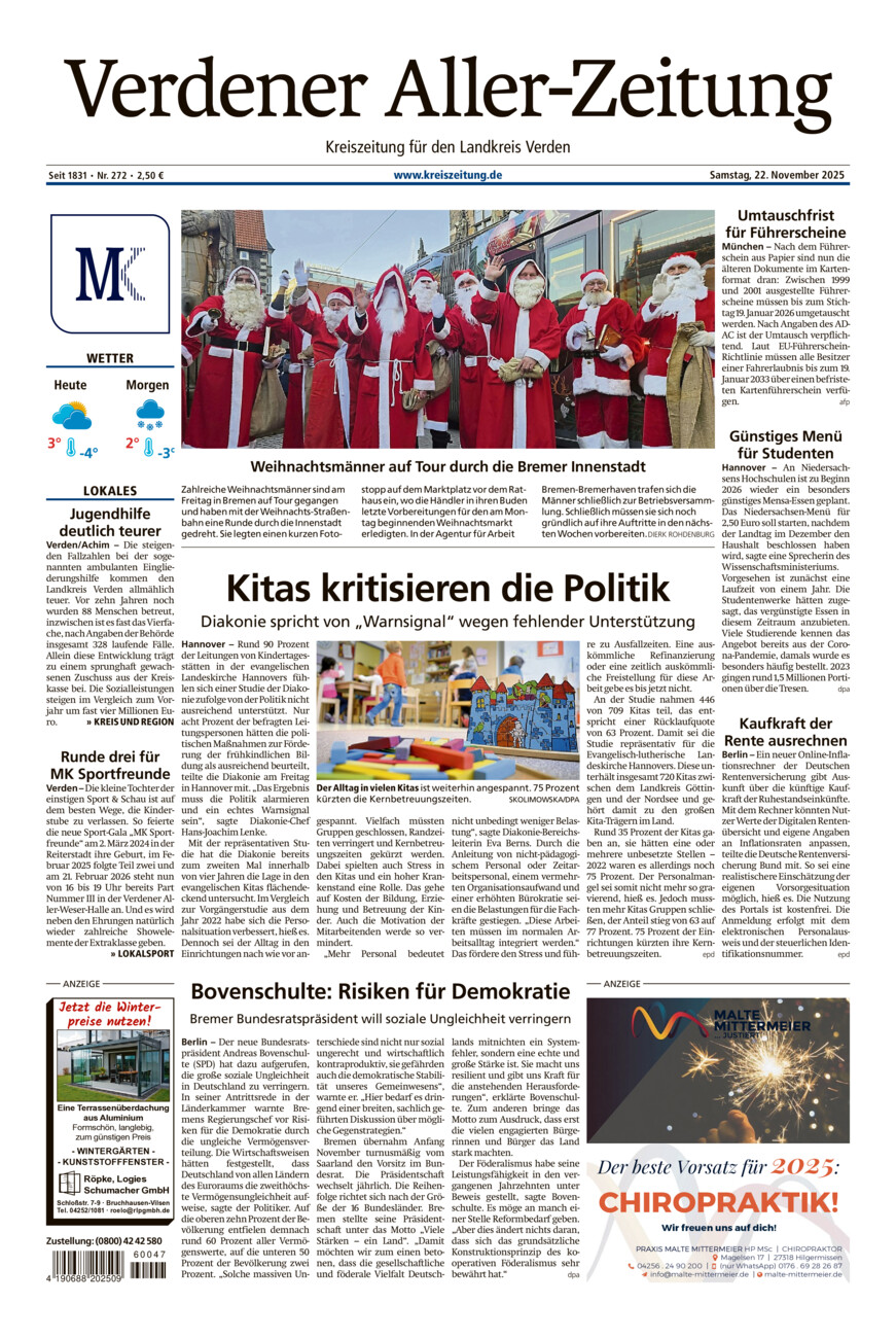 Verdener Aller-Zeitung vom Samstag, 22.11.2025