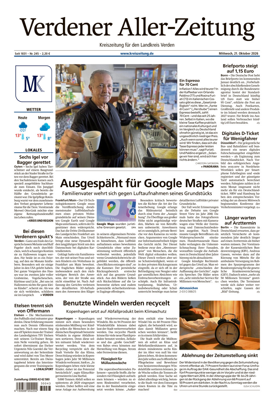 Verdener Aller-Zeitung vom Mittwoch, 21.10.2026