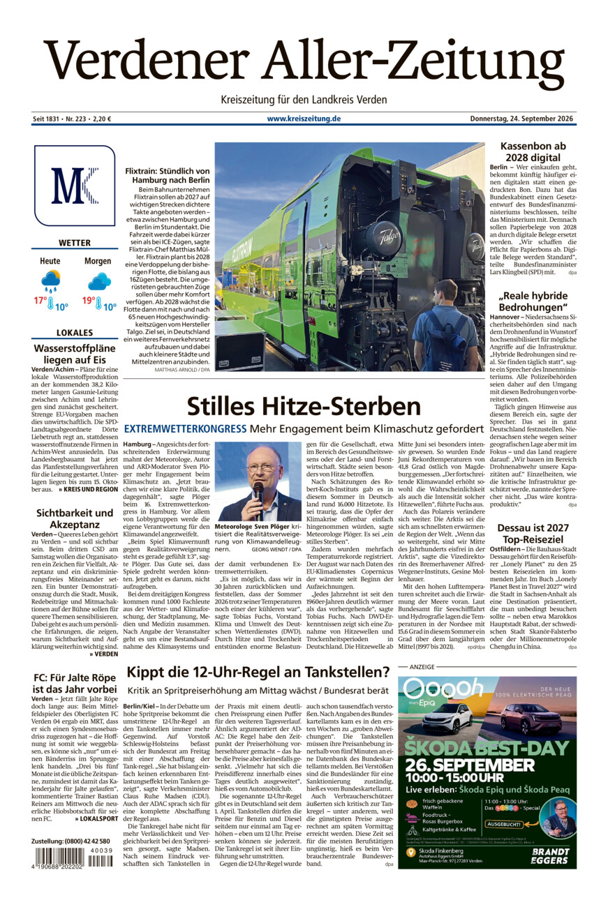 Verdener Aller-Zeitung vom Donnerstag, 24.09.2026