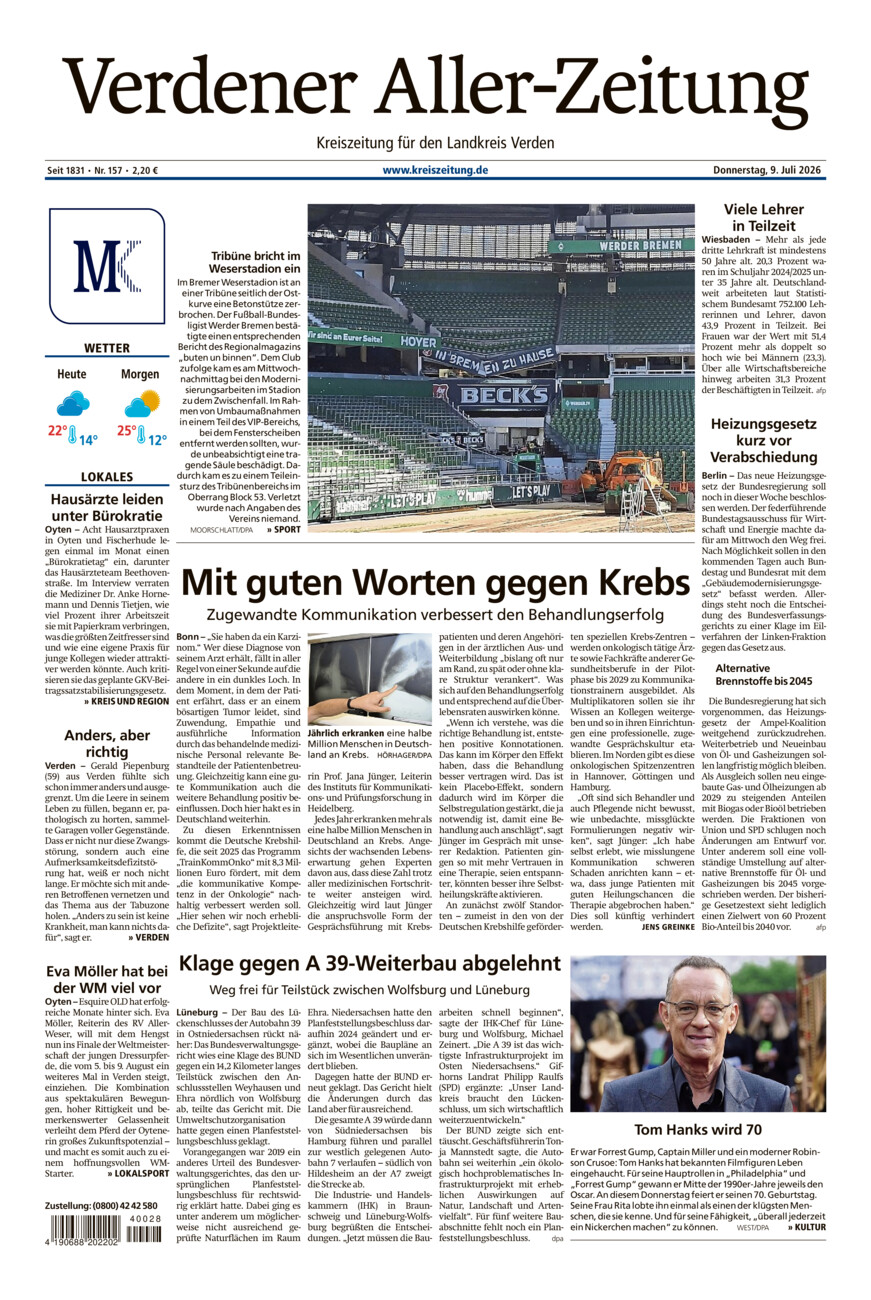 Verdener Aller-Zeitung vom Donnerstag, 09.07.2026