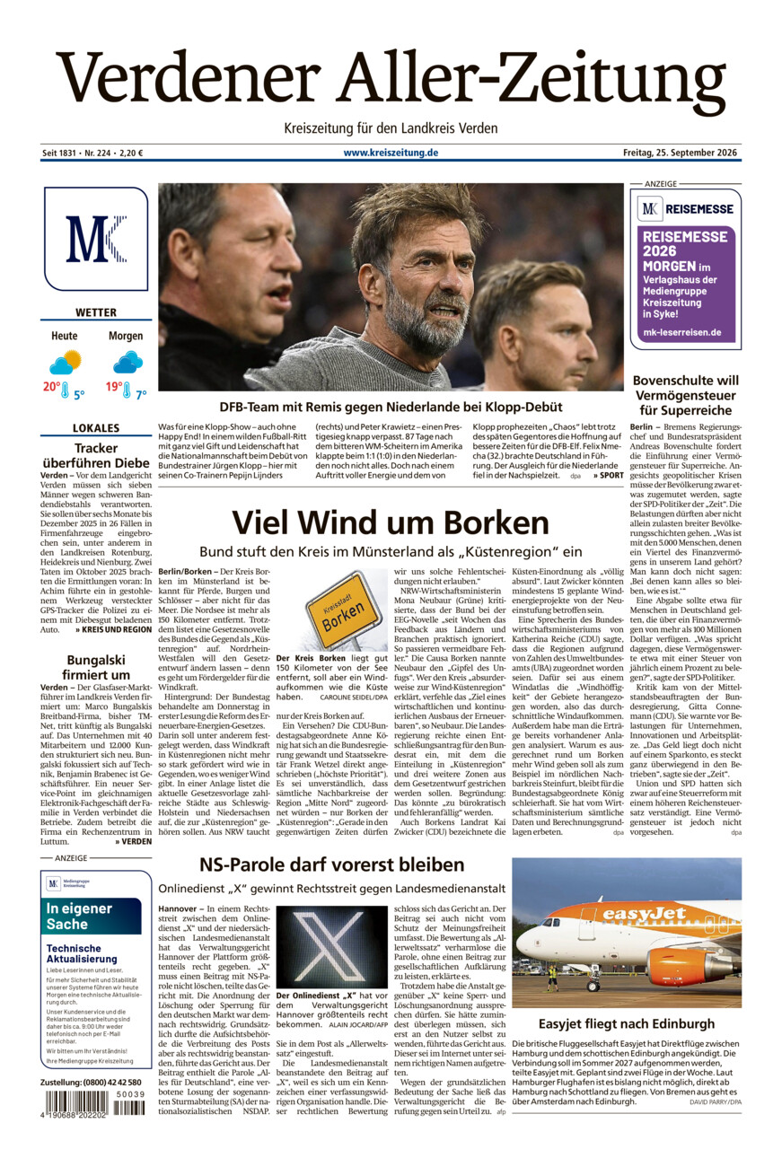 Verdener Aller-Zeitung vom Freitag, 25.09.2026