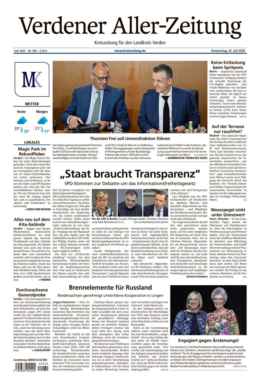 Verdener Aller-Zeitung vom Donnerstag, 23.07.2026