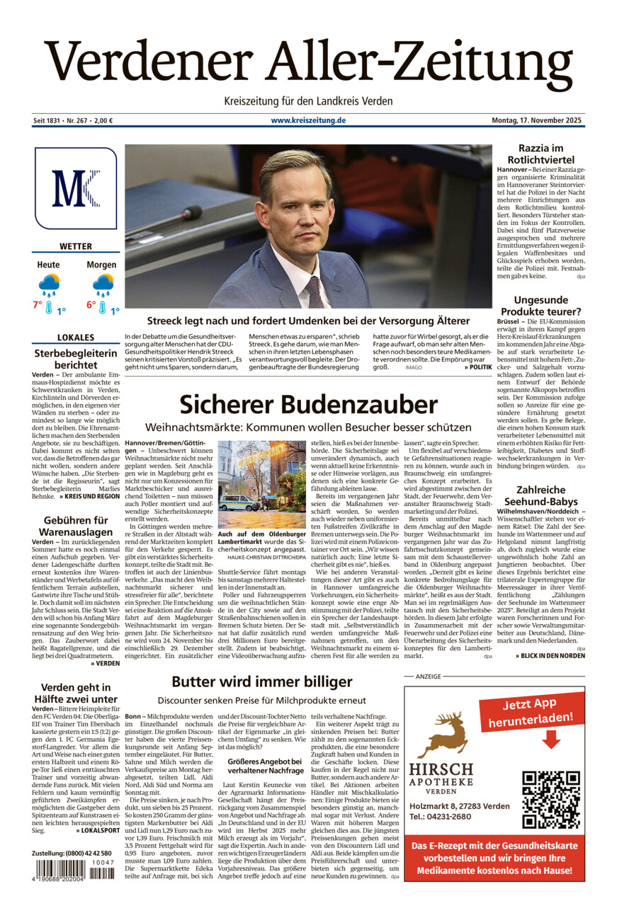 Verdener Aller-Zeitung vom Montag, 17.11.2025