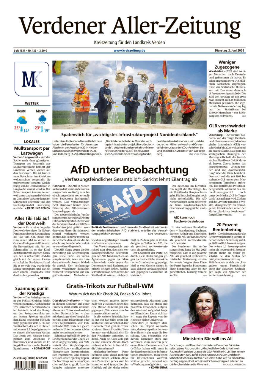 Verdener Aller-Zeitung vom Dienstag, 02.06.2026