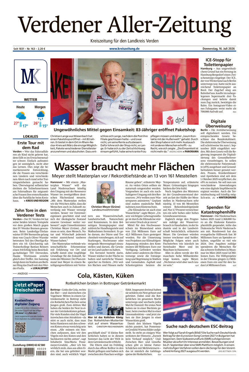 Verdener Aller-Zeitung vom Donnerstag, 16.07.2026