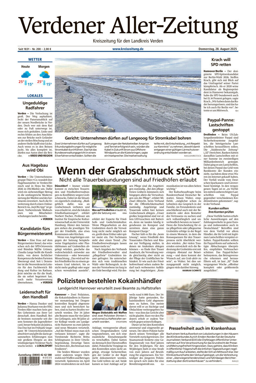 Verdener Aller-Zeitung vom Donnerstag, 28.08.2025