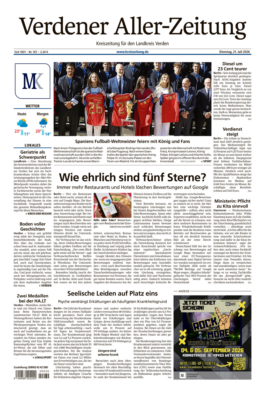 Verdener Aller-Zeitung vom Dienstag, 21.07.2026