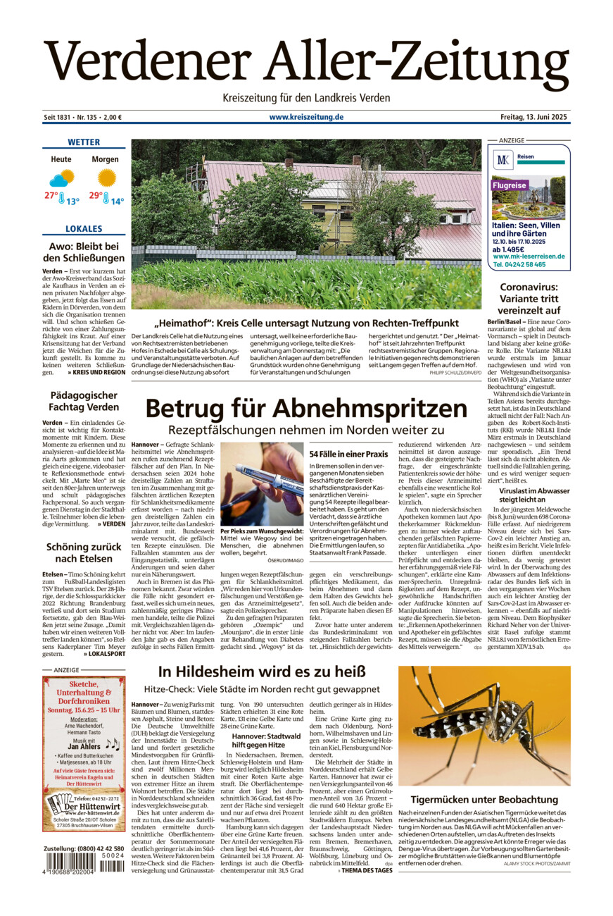 Verdener Aller-Zeitung vom Freitag, 13.06.2025
