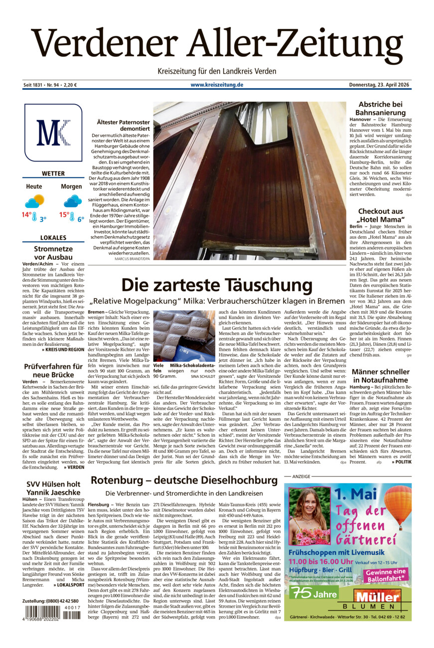 Verdener Aller-Zeitung vom Donnerstag, 23.04.2026
