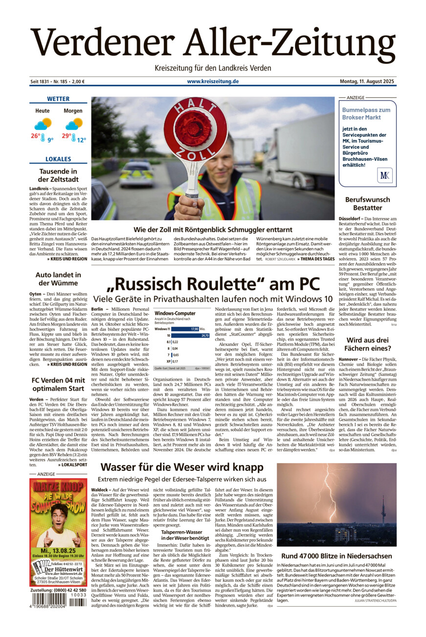 Verdener Aller-Zeitung vom Montag, 11.08.2025