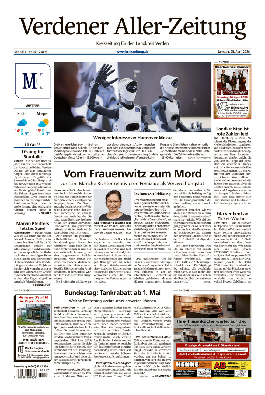 Verdener Aller-Zeitung vom Samstag, 25.04.2026
