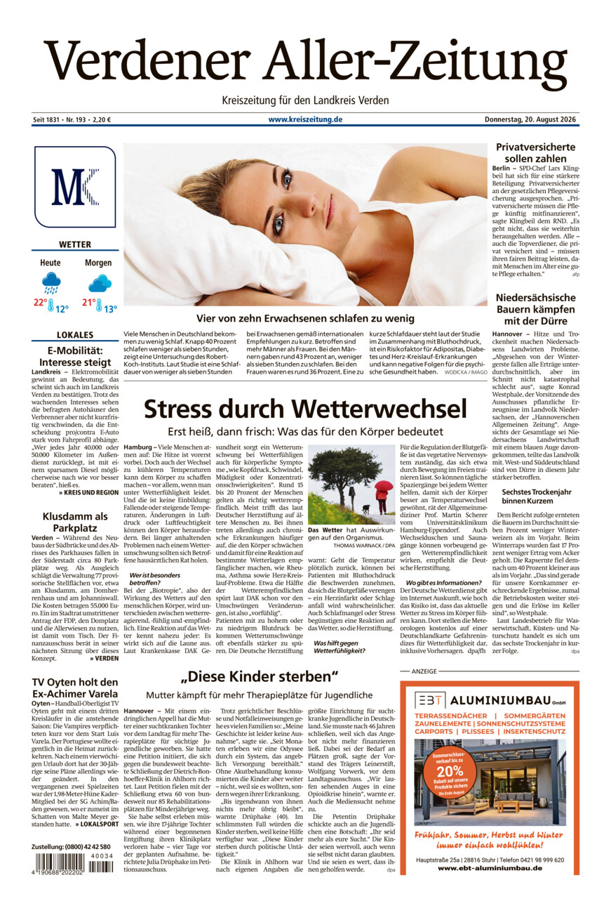Verdener Aller-Zeitung vom Donnerstag, 20.08.2026