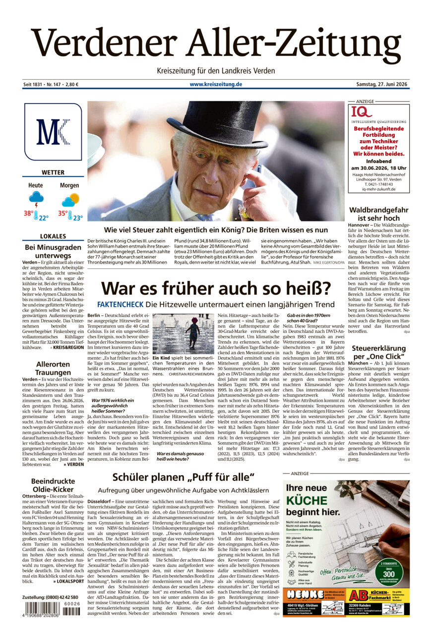 Verdener Aller-Zeitung vom Samstag, 27.06.2026