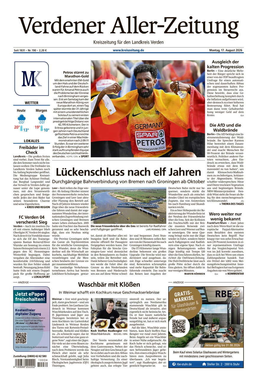 Verdener Aller-Zeitung vom Montag, 17.08.2026