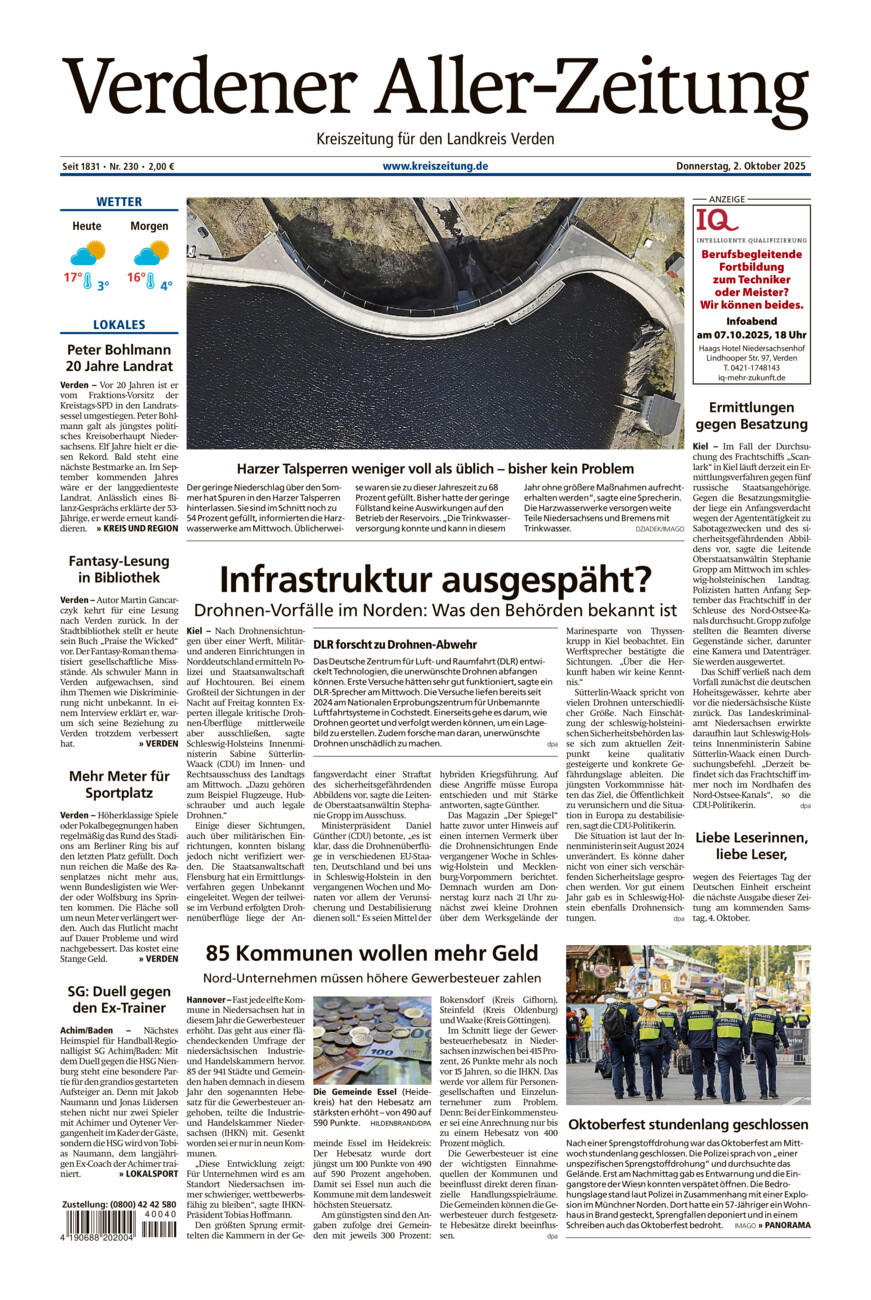 Verdener Aller-Zeitung vom Donnerstag, 02.10.2025