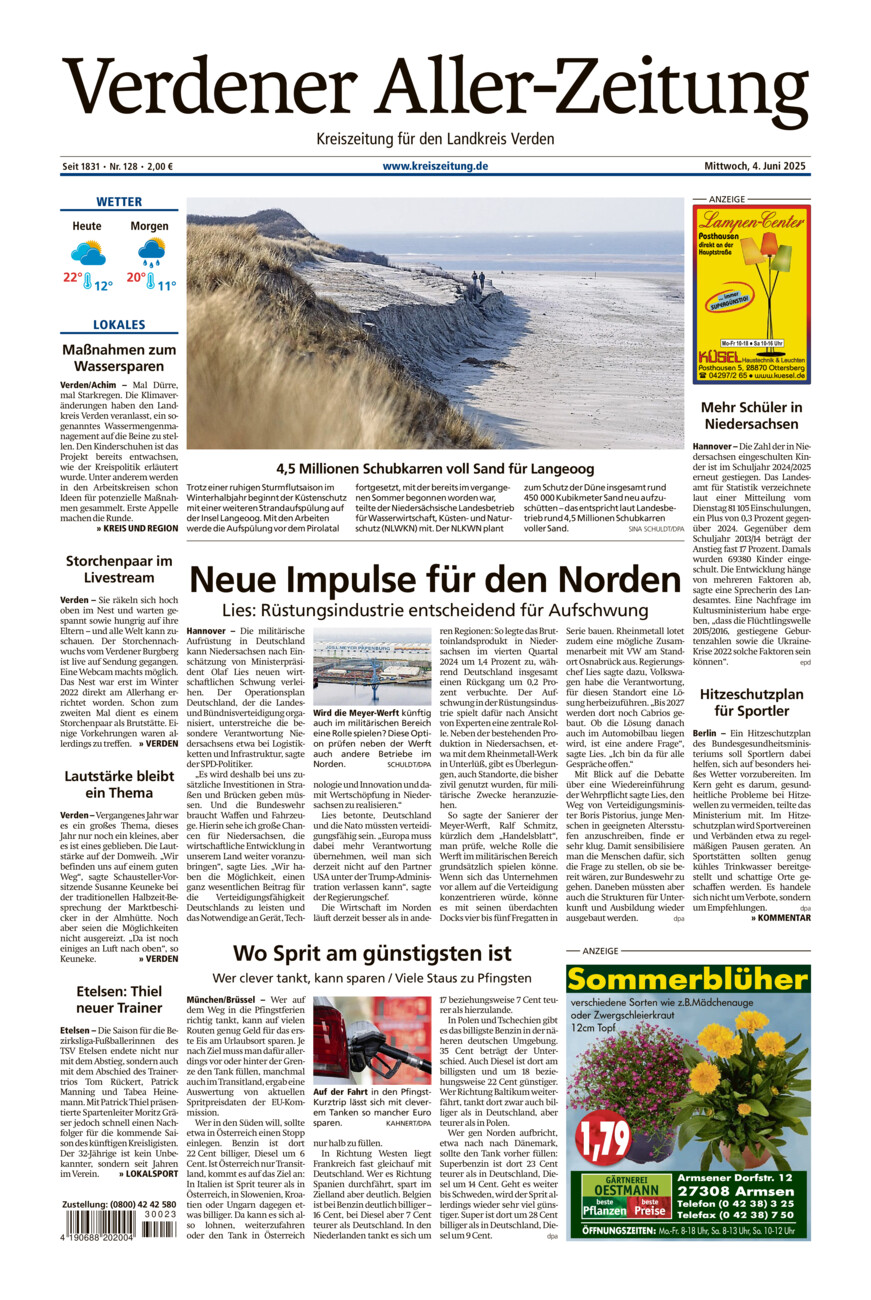 Verdener Aller-Zeitung vom Mittwoch, 04.06.2025