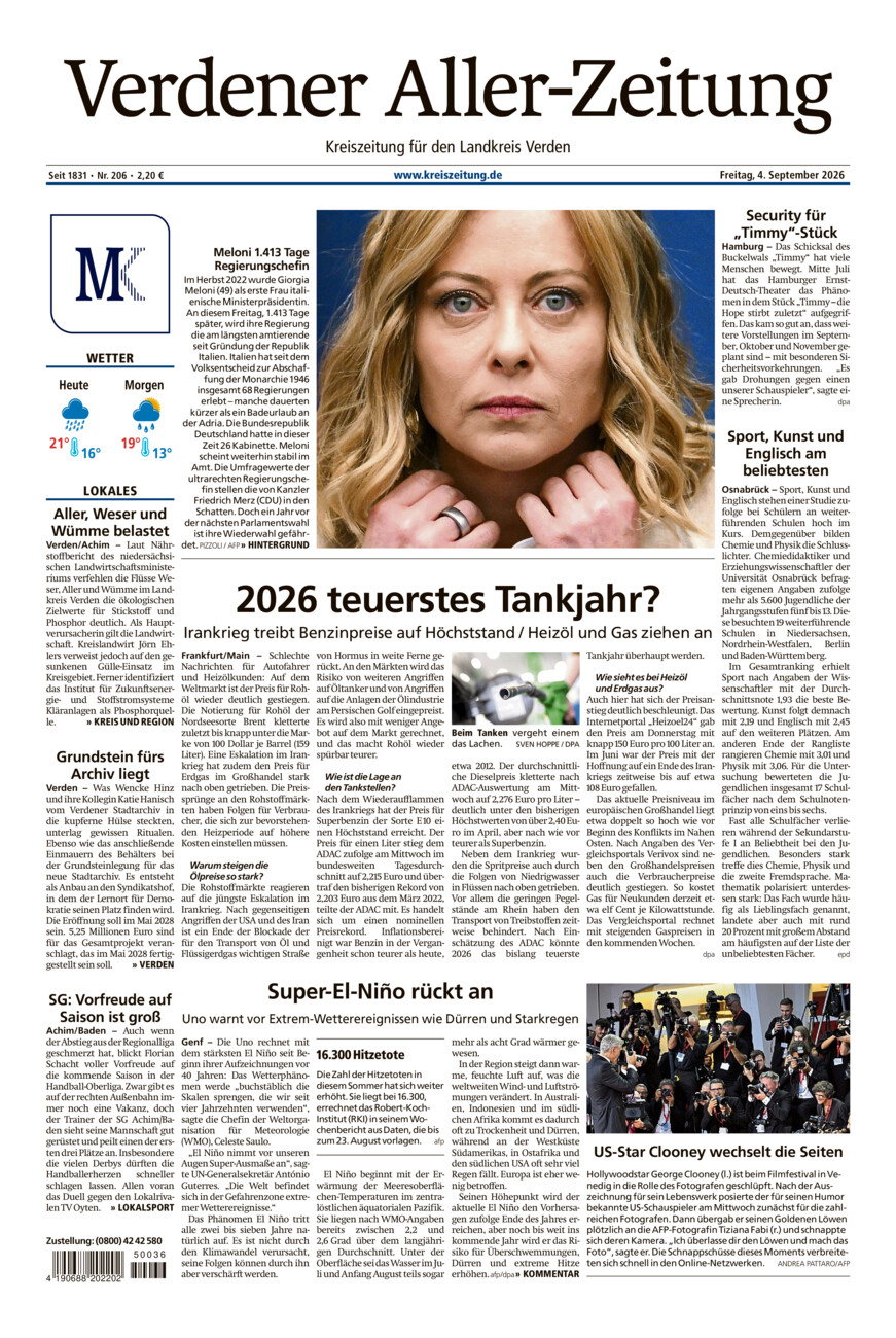 Verdener Aller-Zeitung vom Freitag, 04.09.2026