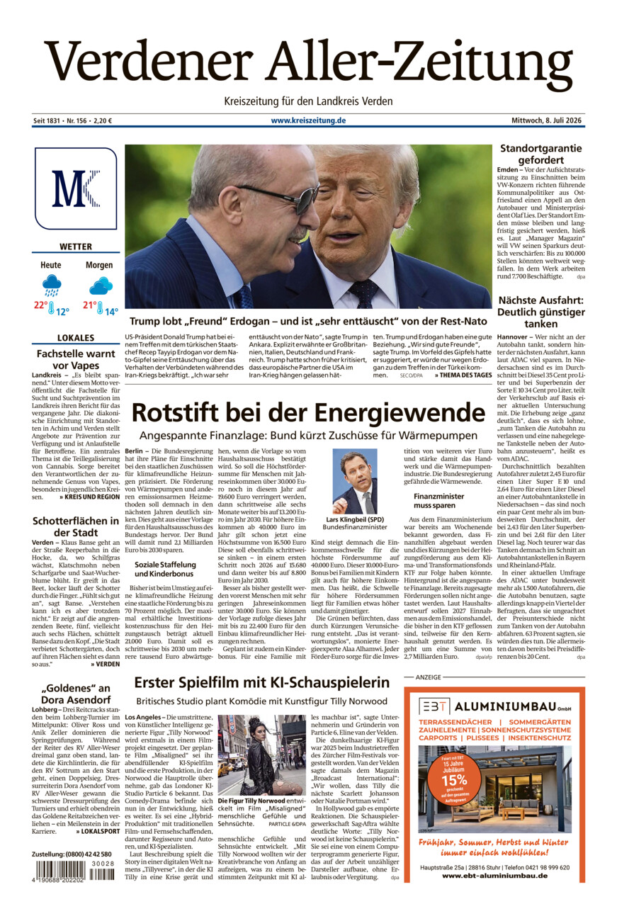 Verdener Aller-Zeitung vom Mittwoch, 08.07.2026