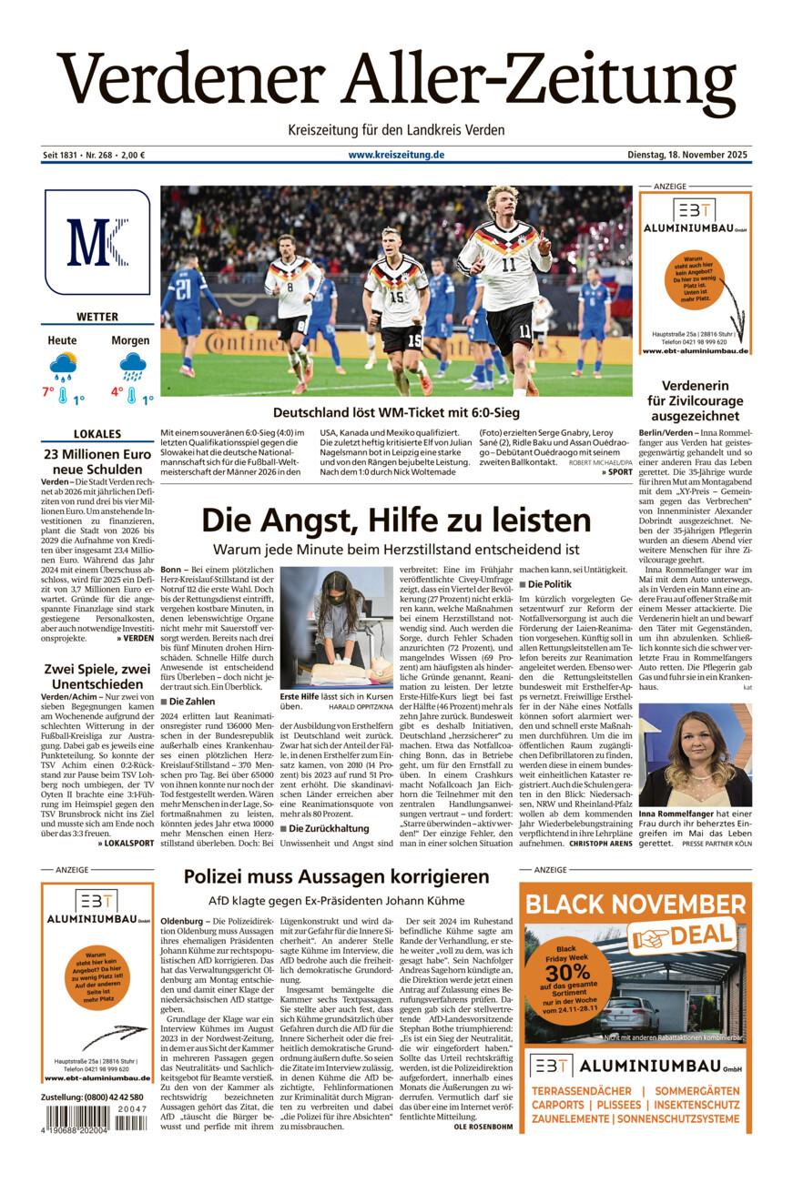 Verdener Aller-Zeitung vom Dienstag, 18.11.2025