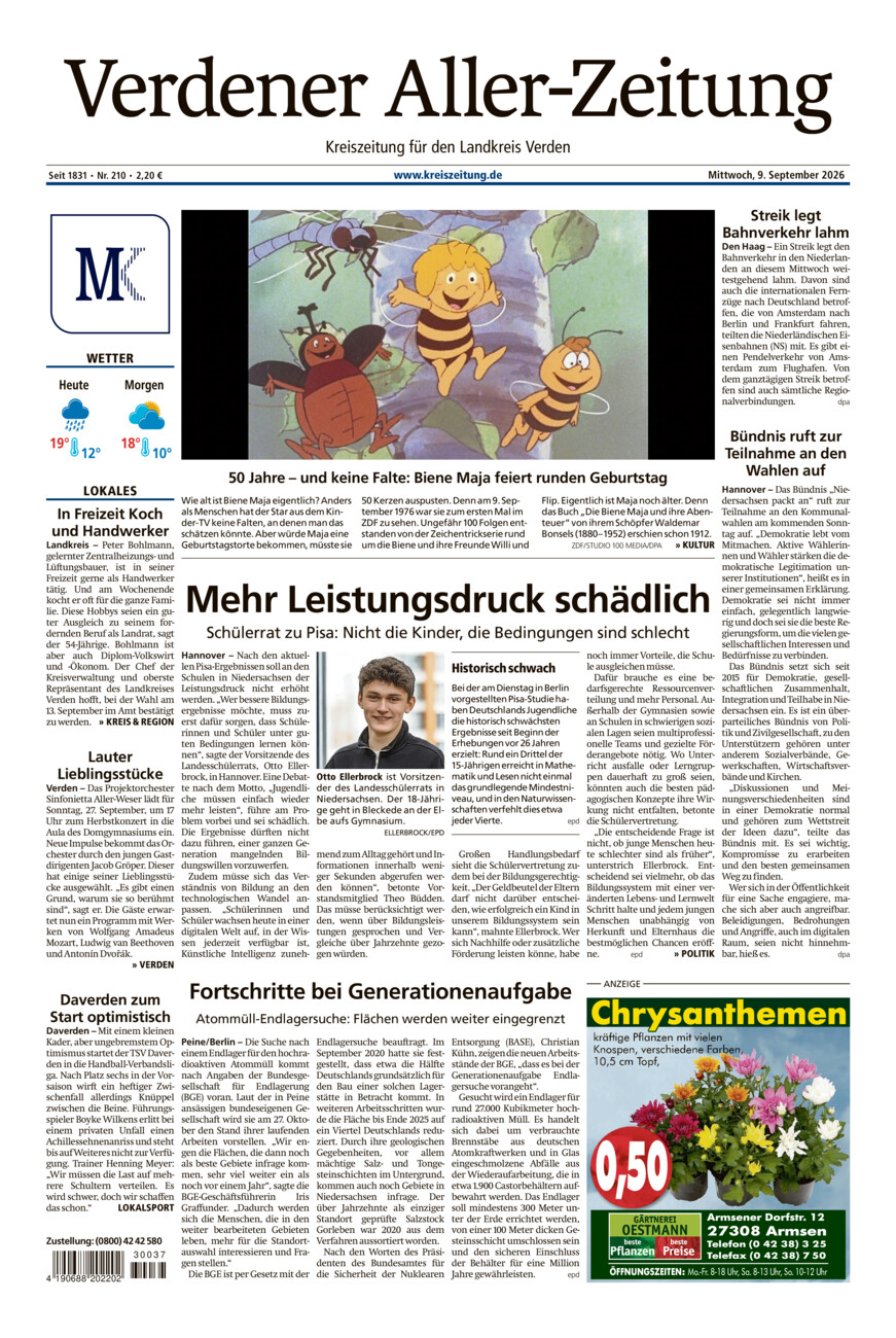 Verdener Aller-Zeitung vom Mittwoch, 09.09.2026