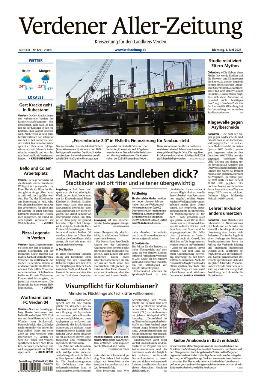 Verdener Aller-Zeitung vom Dienstag, 03.06.2025