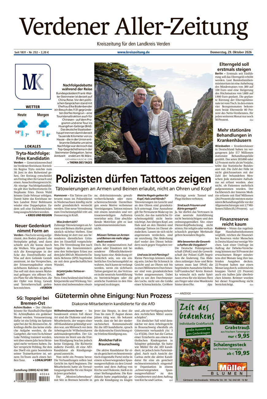 Verdener Aller-Zeitung vom Donnerstag, 29.10.2026
