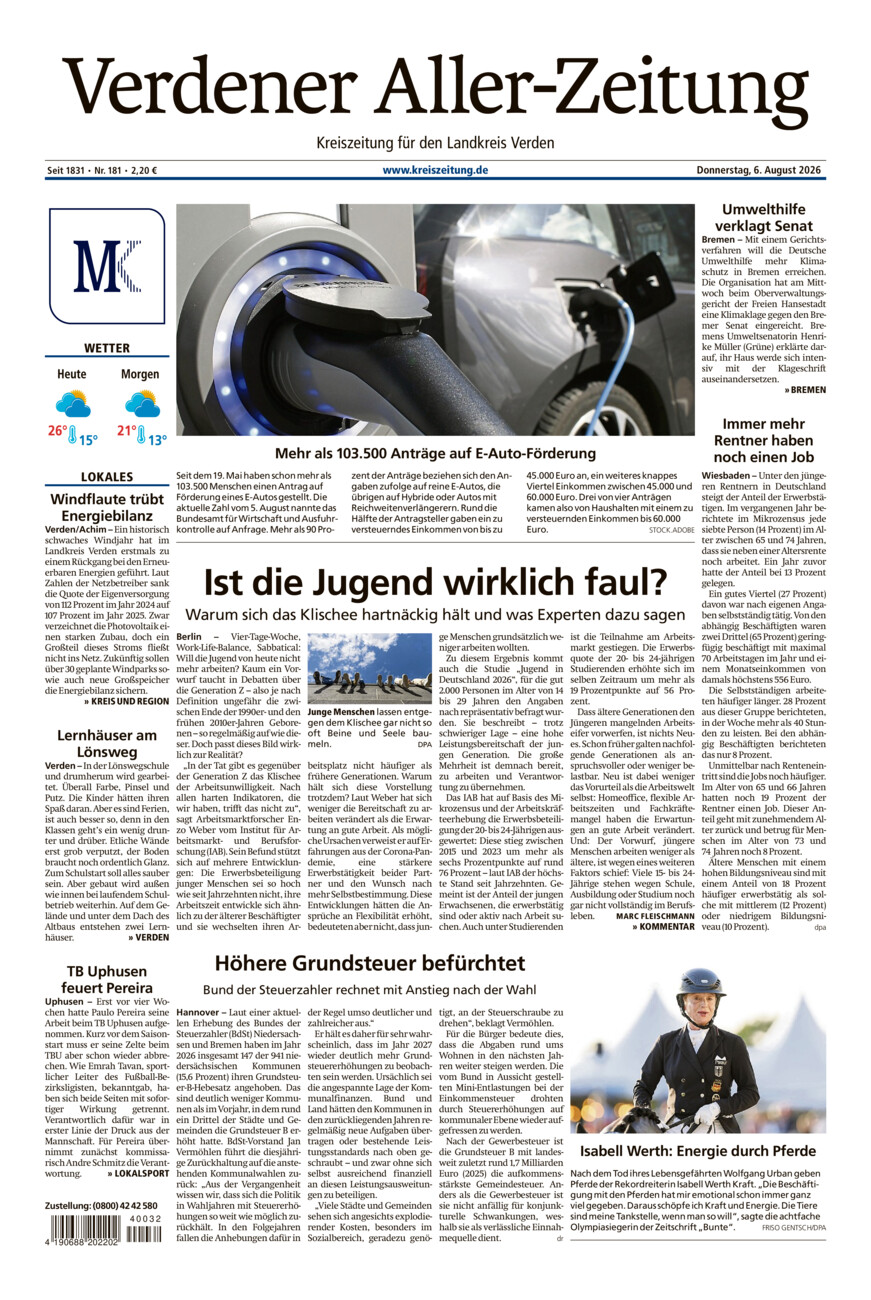 Verdener Aller-Zeitung vom Donnerstag, 06.08.2026