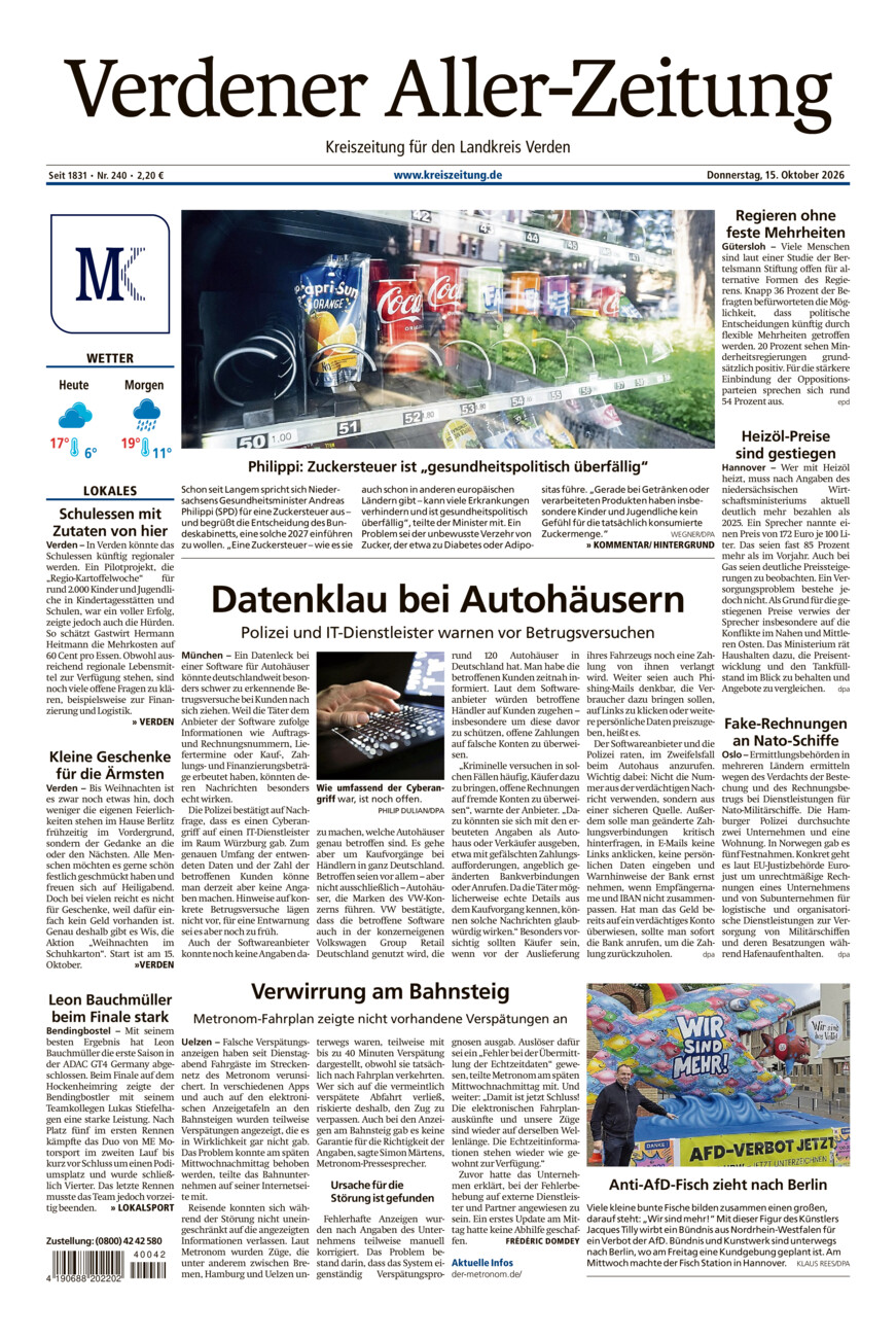 Verdener Aller-Zeitung vom Donnerstag, 15.10.2026