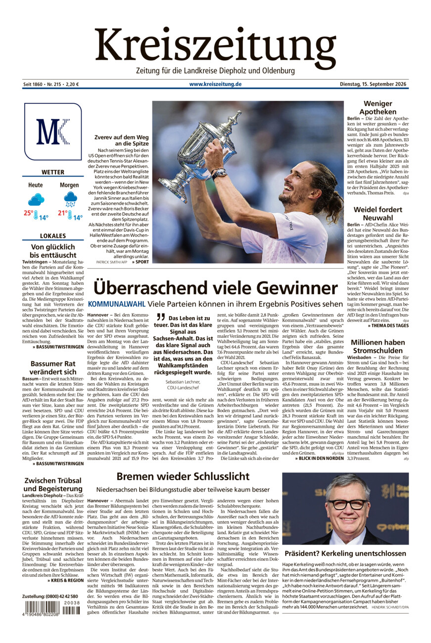 Kreiszeitung Bassum/Twistringen vom Dienstag, 15.09.2026