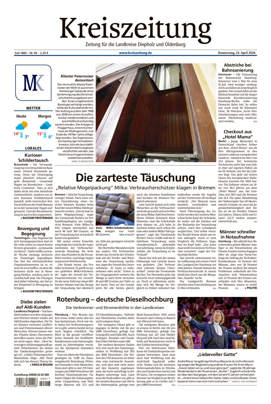 Kreiszeitung Bassum/Twistringen vom Donnerstag, 23.04.2026