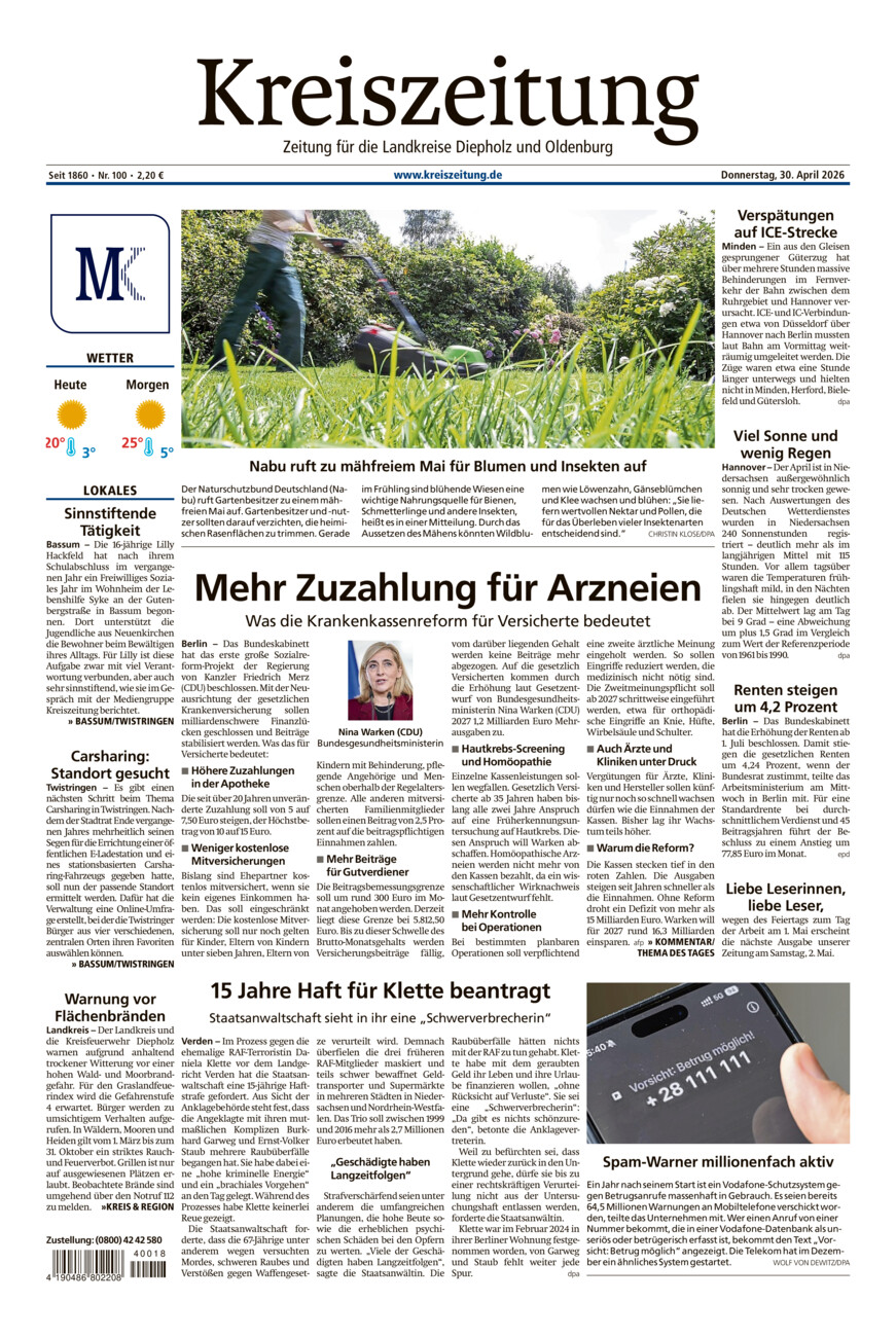 Kreiszeitung Bassum/Twistringen vom Donnerstag, 30.04.2026
