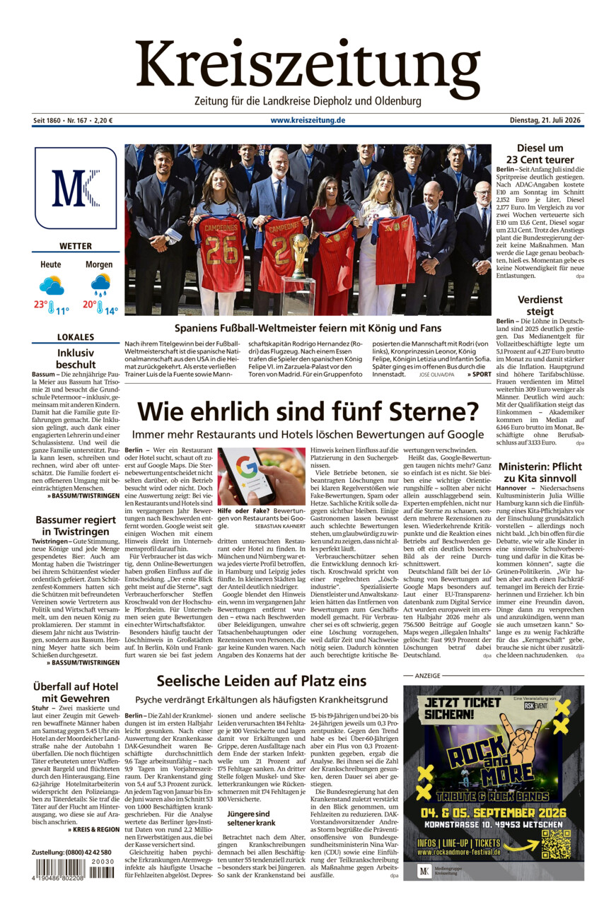 Kreiszeitung Bassum/Twistringen vom Dienstag, 21.07.2026