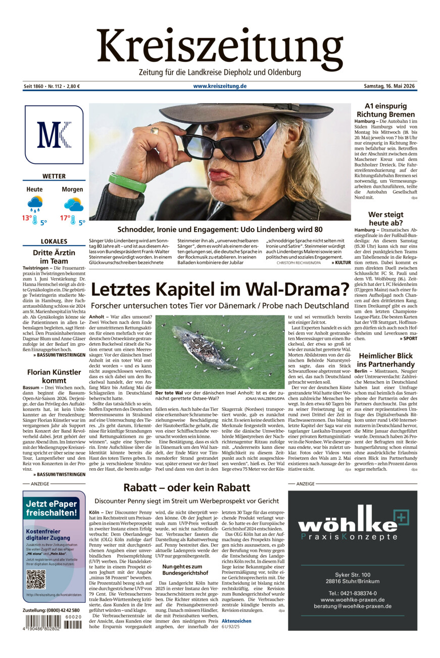Kreiszeitung Bassum/Twistringen vom Samstag, 16.05.2026