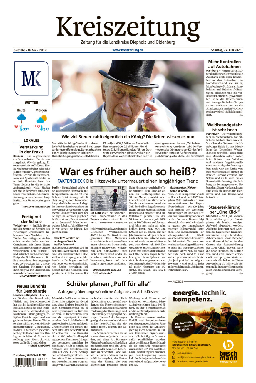 Kreiszeitung Bassum/Twistringen vom Samstag, 27.06.2026