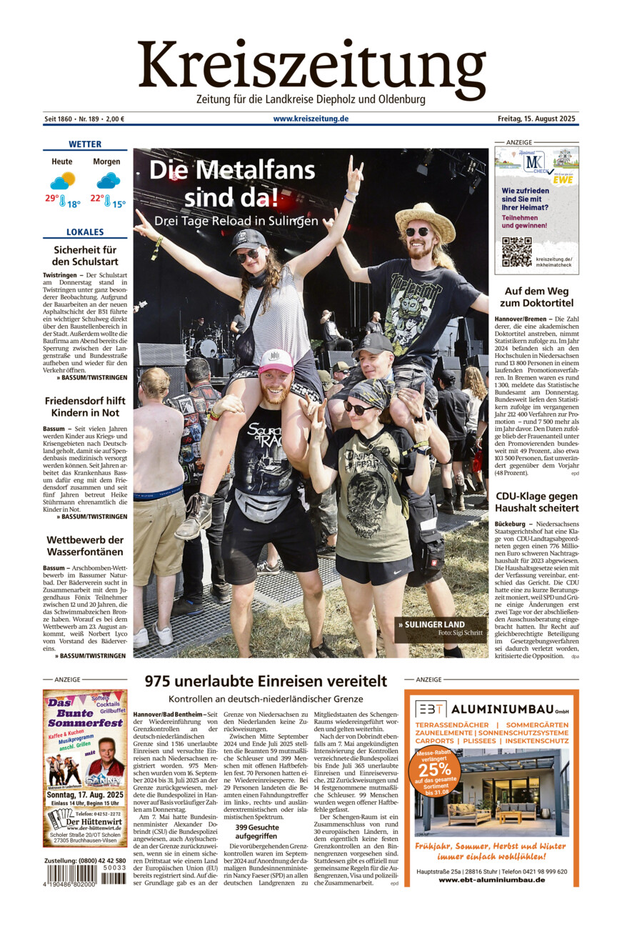 Kreiszeitung Bassum/Twistringen vom Freitag, 15.08.2025