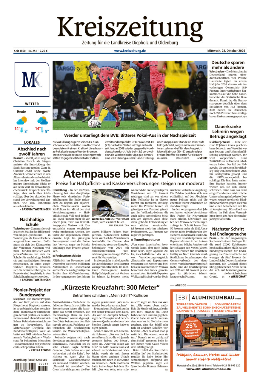 Kreiszeitung Bassum/Twistringen vom Mittwoch, 28.10.2026