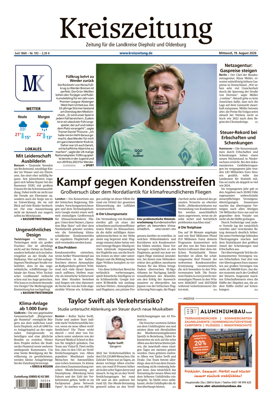Kreiszeitung Bassum/Twistringen vom Mittwoch, 19.08.2026