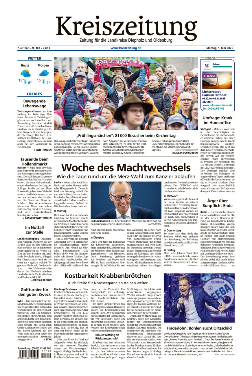 Kreiszeitung Bassum/Twistringen vom Montag, 05.05.2025