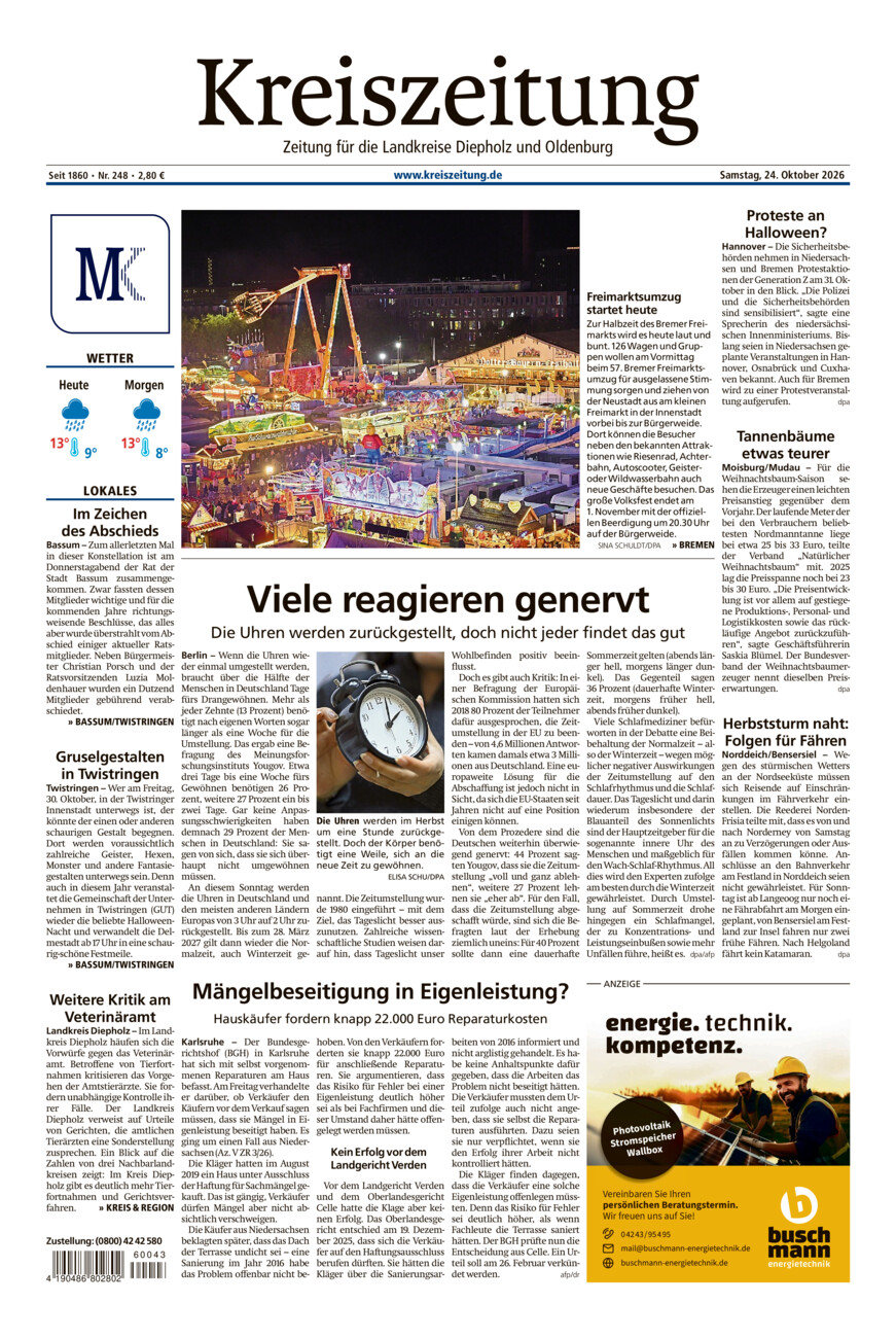Kreiszeitung Bassum/Twistringen vom Samstag, 24.10.2026