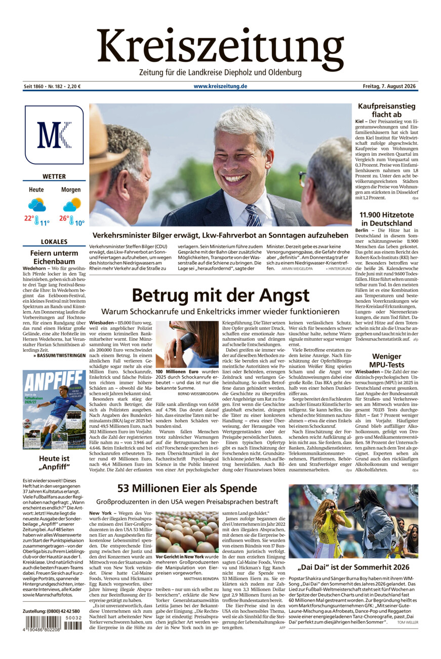 Kreiszeitung Bassum/Twistringen vom Freitag, 07.08.2026