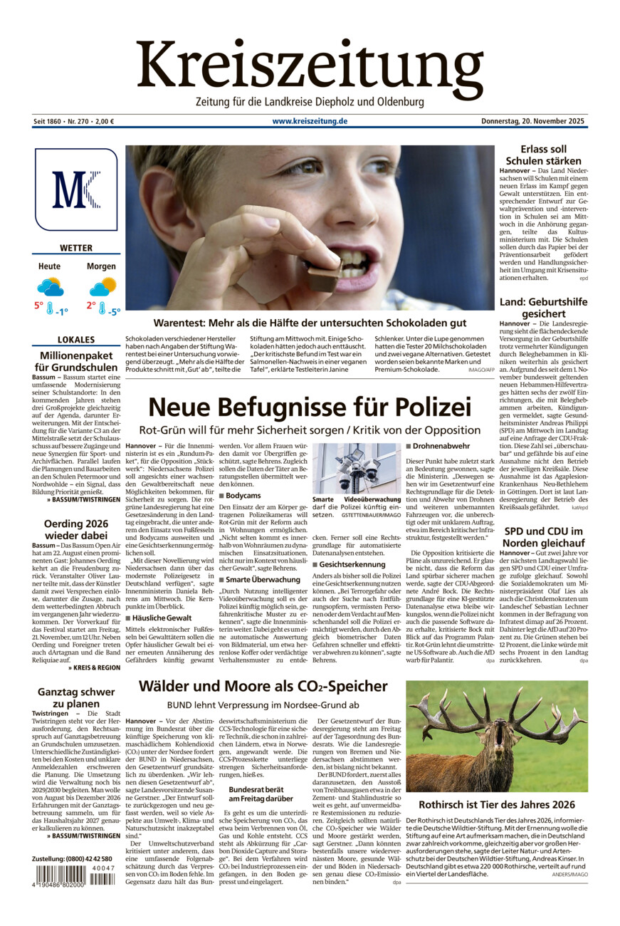 Kreiszeitung Bassum/Twistringen vom Donnerstag, 20.11.2025