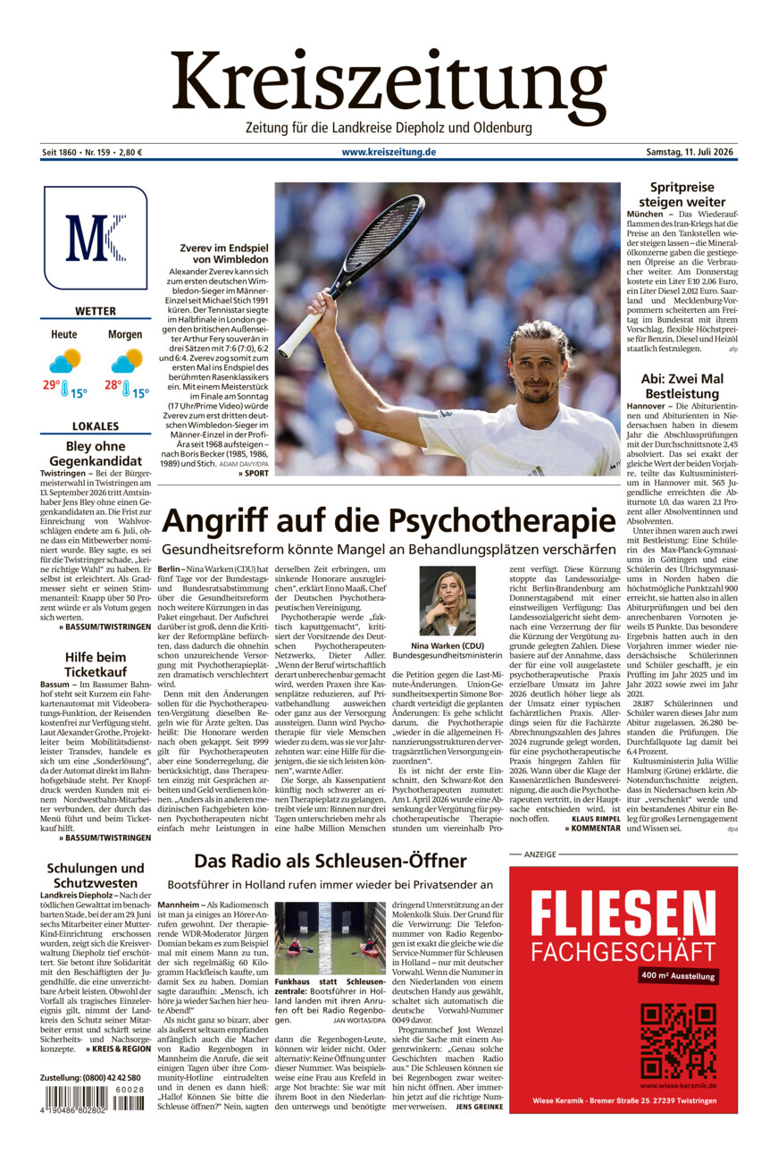 Kreiszeitung Bassum/Twistringen vom Samstag, 11.07.2026