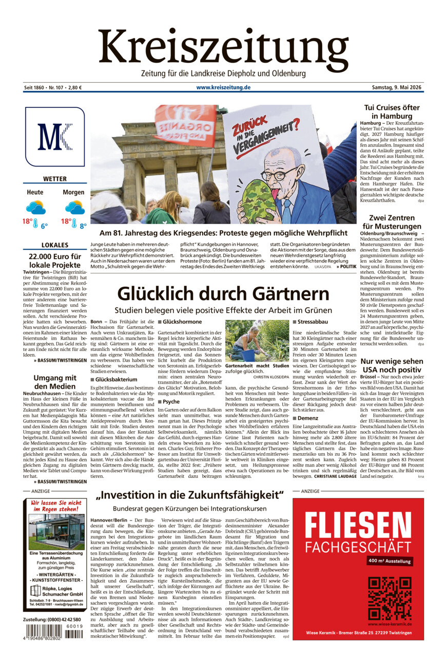 Kreiszeitung Bassum/Twistringen vom Samstag, 09.05.2026