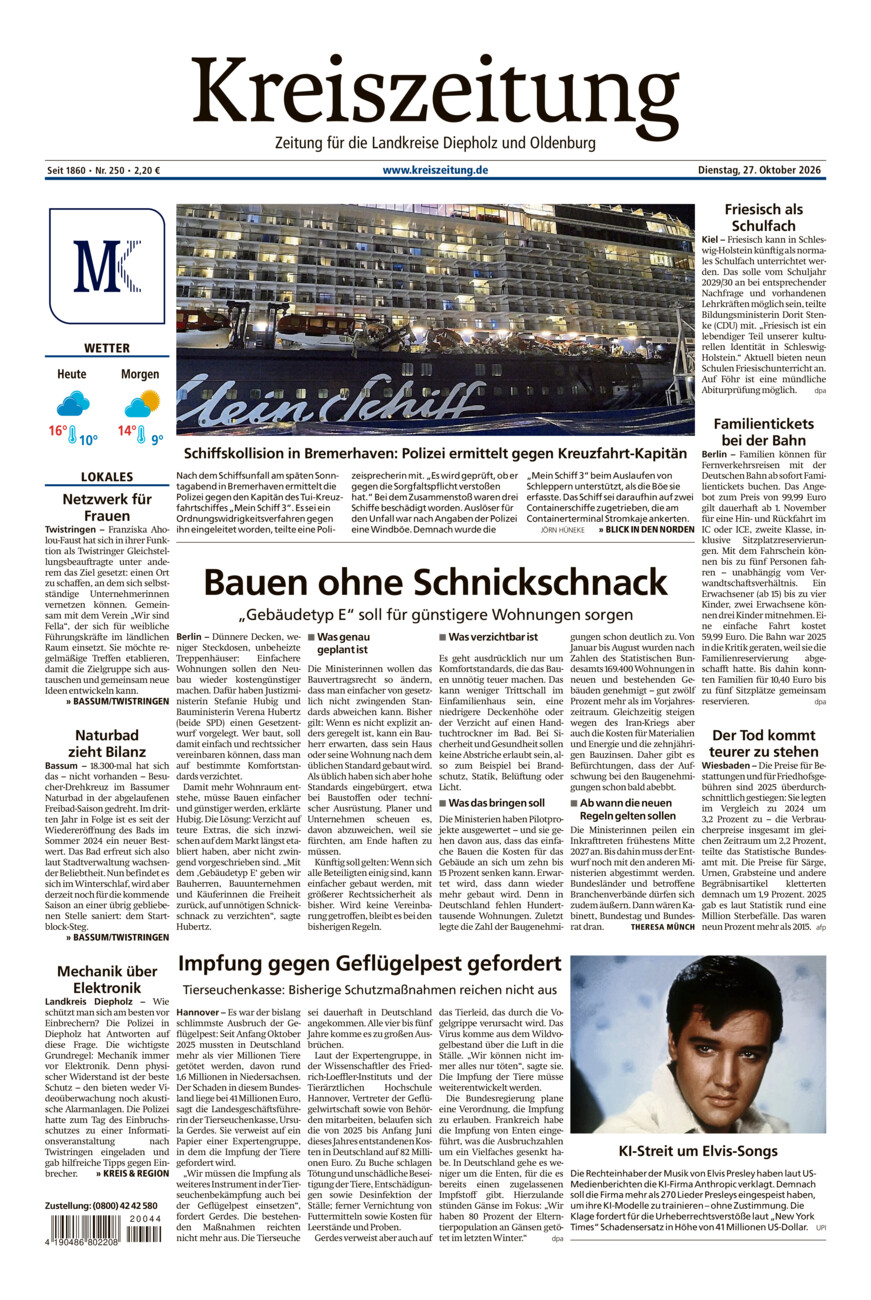 Kreiszeitung Bassum/Twistringen vom Dienstag, 27.10.2026