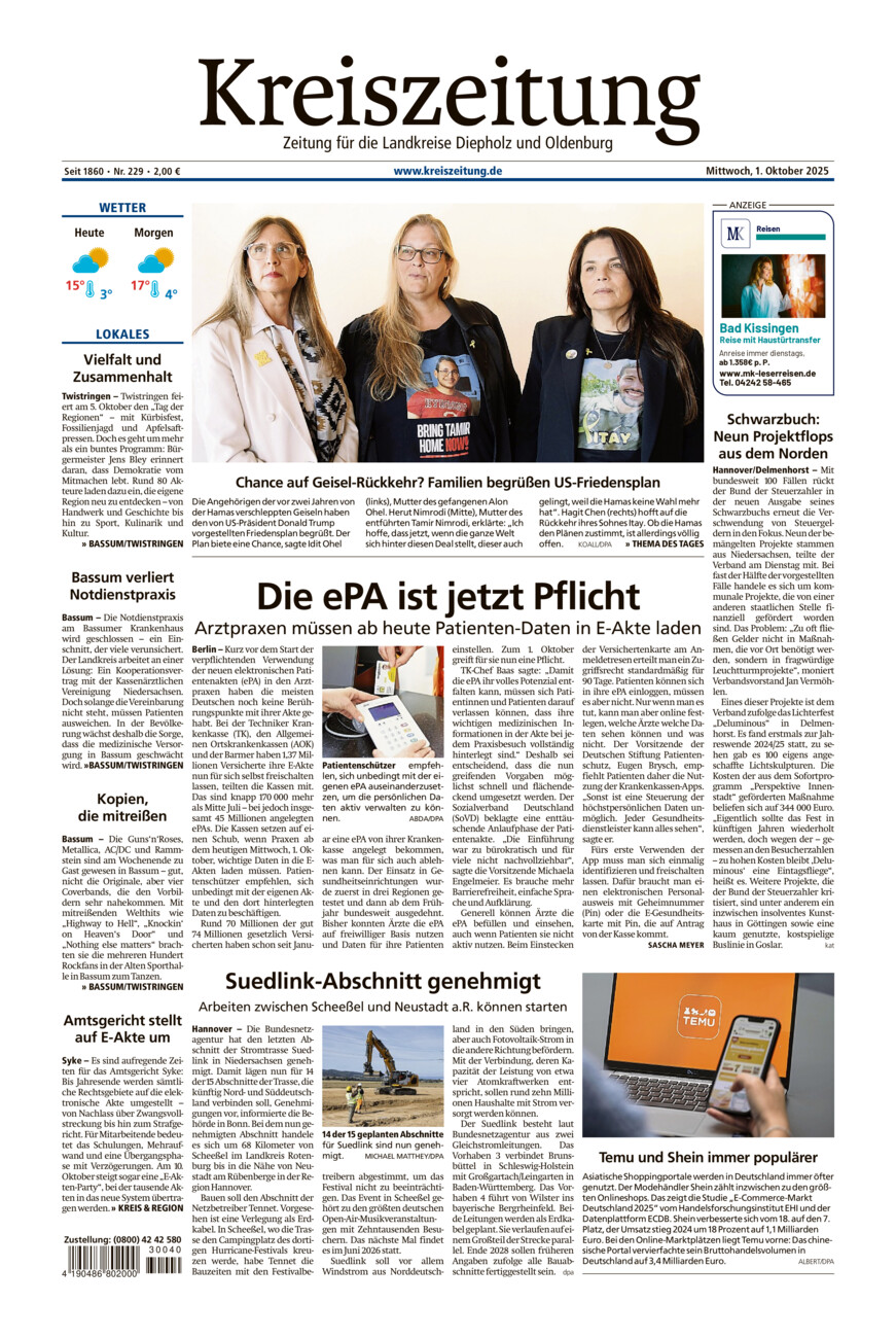 Kreiszeitung Bassum/Twistringen vom Mittwoch, 01.10.2025