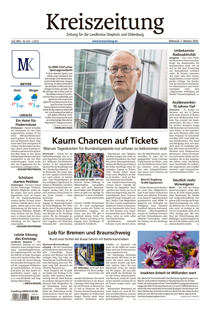 Kreiszeitung Bassum/Twistringen vom Mittwoch, 07.10.2026