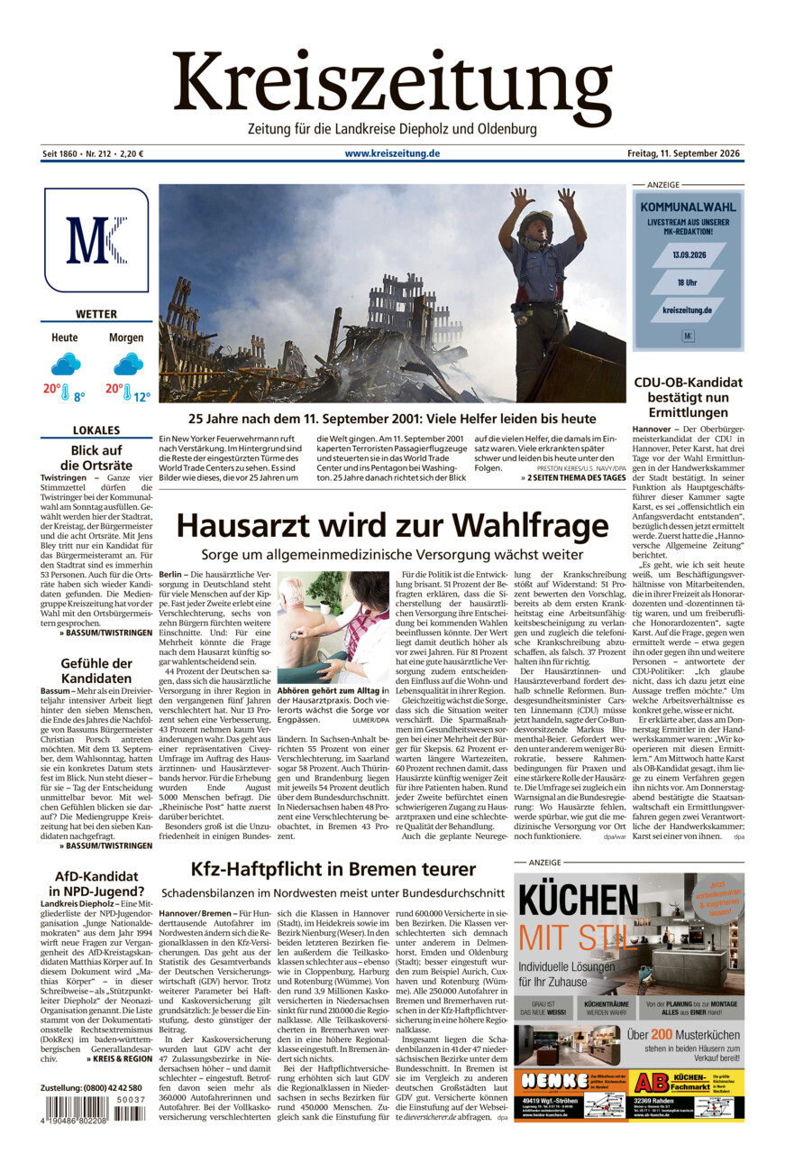 Kreiszeitung Bassum/Twistringen vom Freitag, 11.09.2026